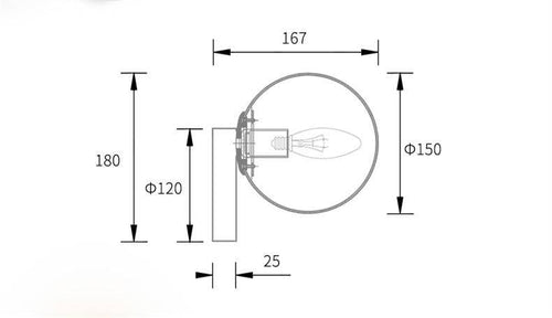 Applique à LED design boule en verre et support rond doré