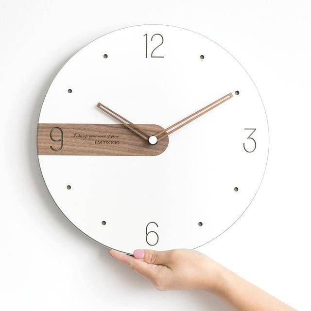 Horloge murale ronde design avec bande en bois 30cm - vue 2 sur 6