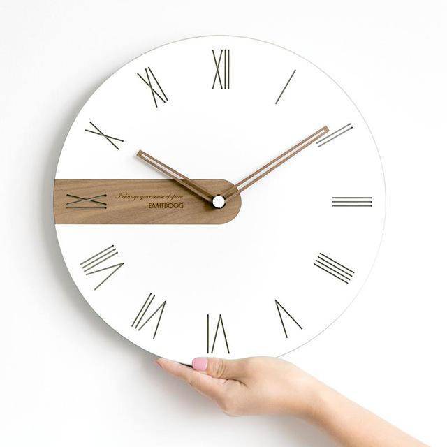 Horloge murale ronde design avec bande en bois 30cm - vue 3 sur 6
