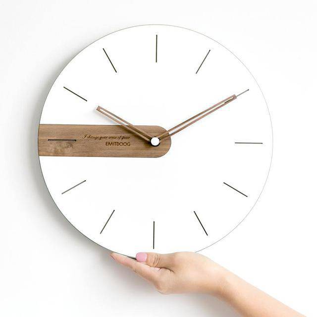 Horloge murale ronde design avec bande en bois 30cm - vue 4 sur 6