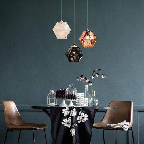 Suspension design diamant coloré en verre cristal - vue 4 sur 10