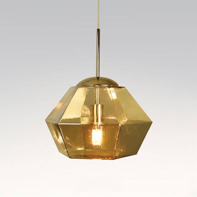 Suspension design à LED forme de diamants en verre coloré