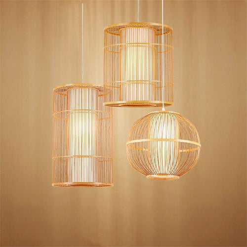 Suspension en rotin LED avec cylindre dans la boule style Tea - vue 3 sur 12