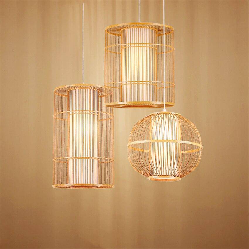 Suspension en rotin LED avec cylindre dans la boule style Tea