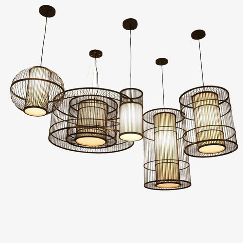 Suspension en rotin LED avec cylindre dans la boule style Tea - vue 2 sur 12