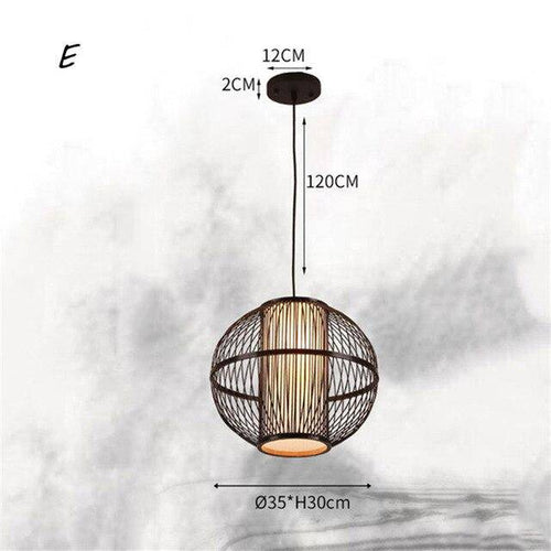 Suspension en rotin LED avec cylindre dans la boule style Tea - vue 8 sur 12