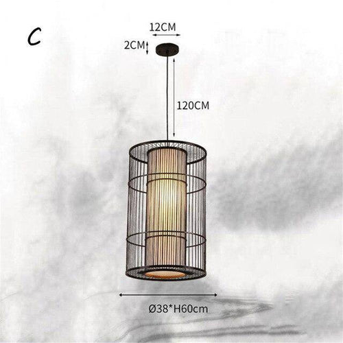 Suspension en rotin LED avec cylindre dans la boule style Tea - vue 6 sur 12