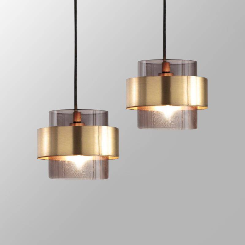 Suspension à LED design cylindrique doré et verre - vue 5 sur 6