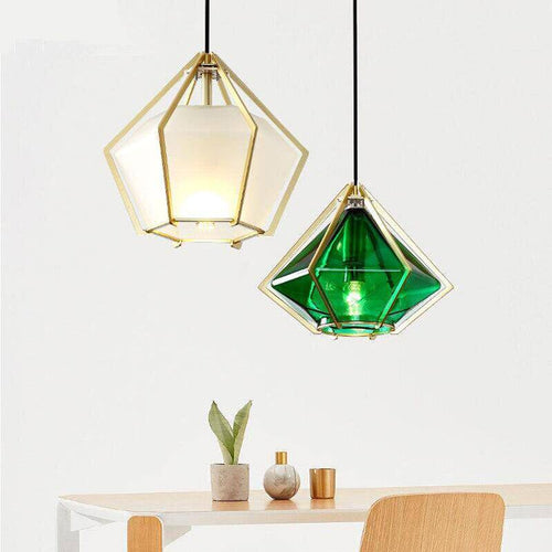 Suspension design à LED en verre et cage dorées - vue 15 sur 21