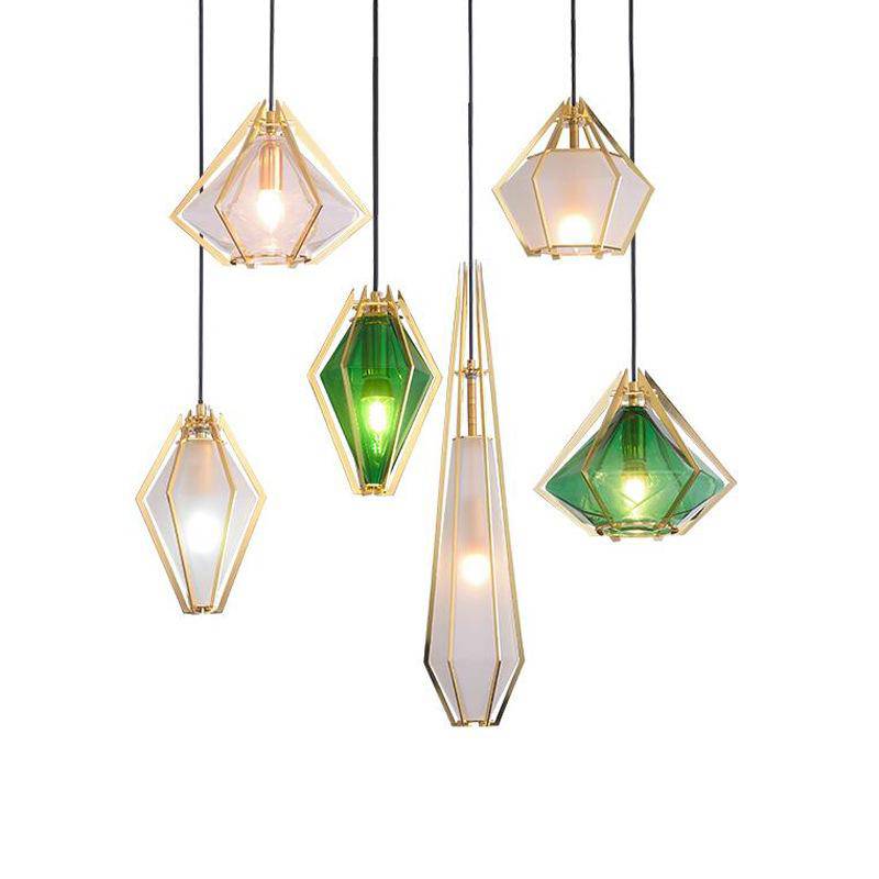 Suspension design à LED en verre et cage dorées - vue 6 sur 21