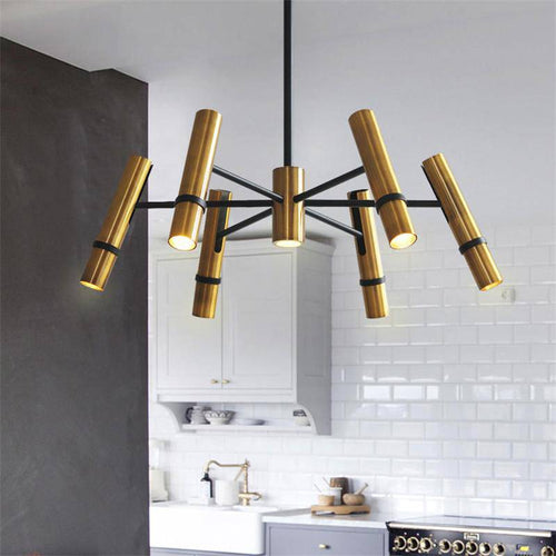 Lustre design à spots tube dorés - vue 3 sur 10