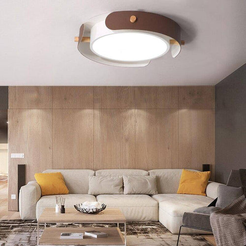 Plafonnier rond LED en métal et barres en bois Study - vue 3 sur 5