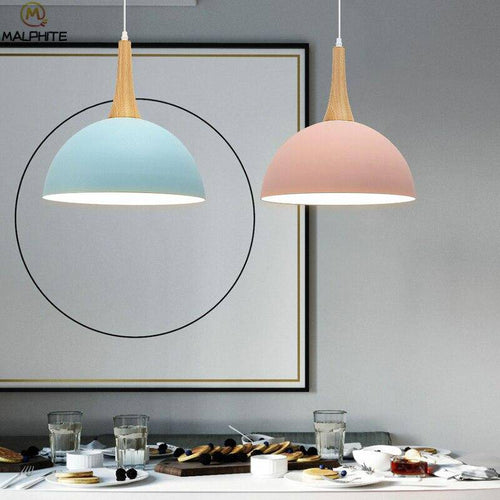 Suspension demi boule coloré et support en bois - vue 3 sur 16
