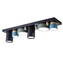Plafonnier design avec plusieurs spots cylindriques colorés à LED