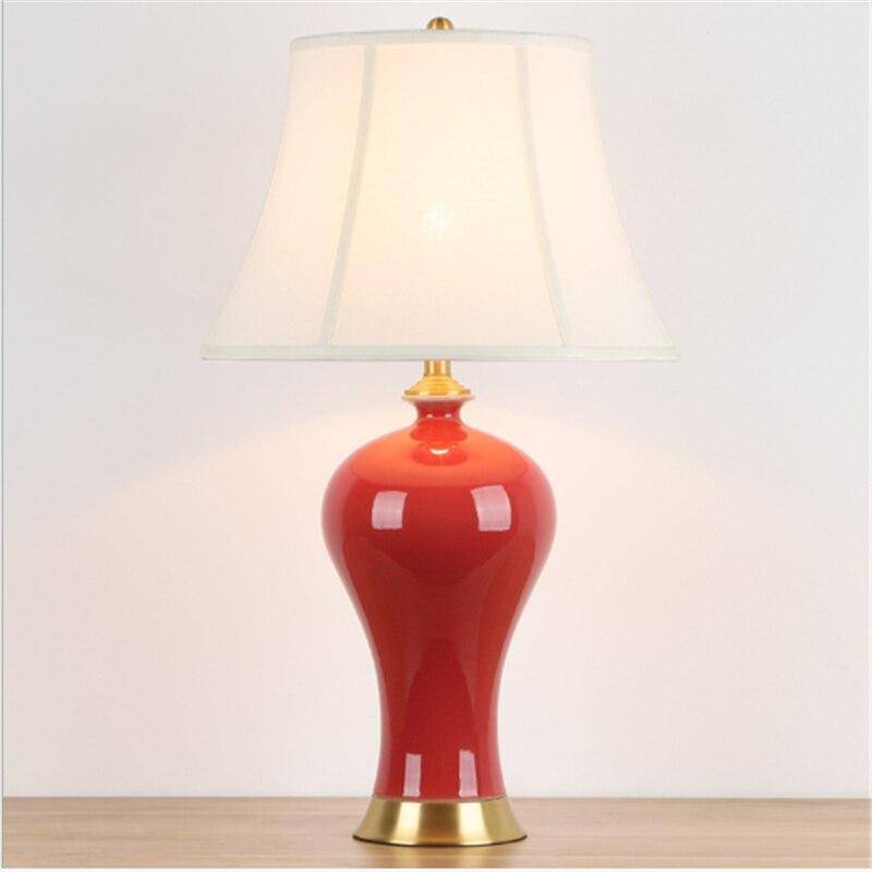 Lampe de chevet rétro LED en céramique rouge Dohia - vue 3 sur 4