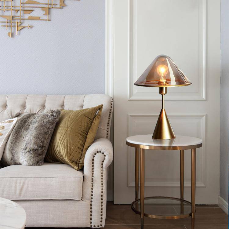 Lampe de chevet design à LED style cuivré et abat-jour en verre - vue 5 sur 7