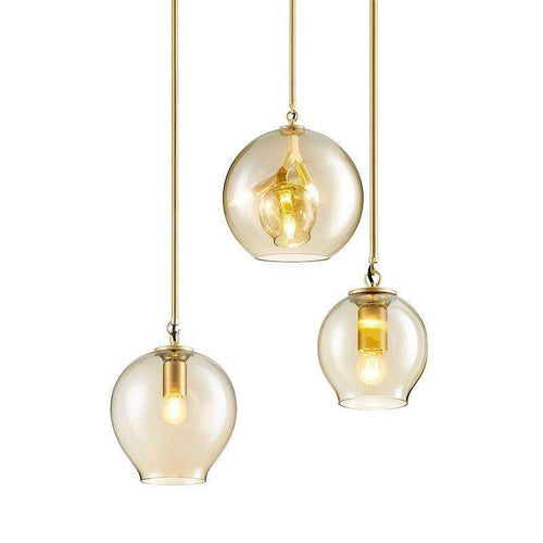 Suspension design LED en verre cristal et anneaux dorés - vue 3 sur 5