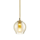 Suspension design LED en verre cristal et anneaux dorés
