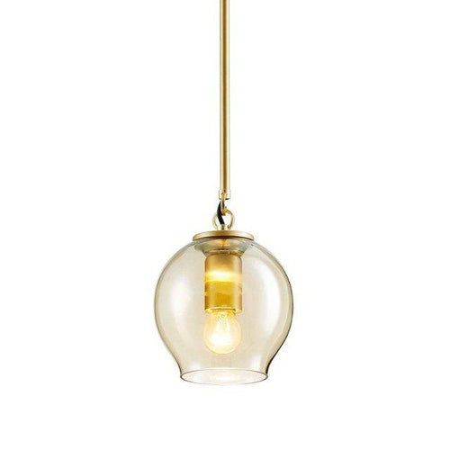 Suspension design LED en verre cristal et anneaux dorés - vue 5 sur 5