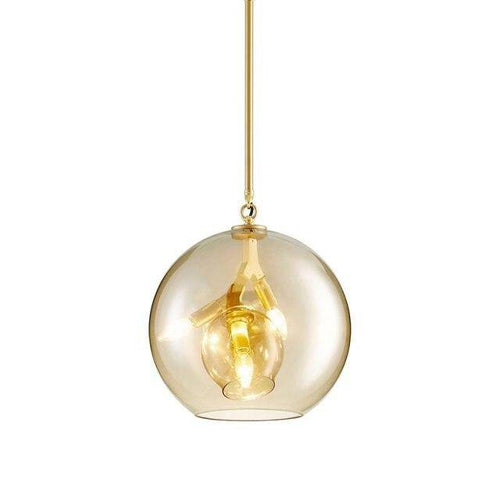 Suspension design LED en verre cristal et anneaux dorés - vue 4 sur 5