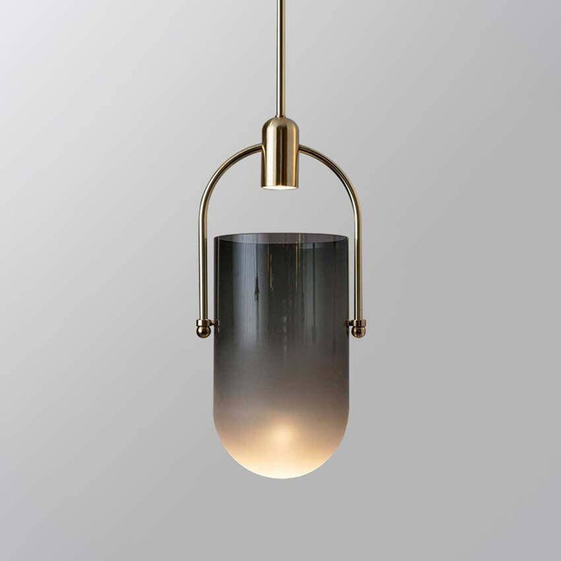 Suspension design en verre éclairé et spot doré Moderne