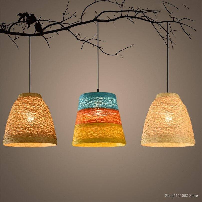 Suspension en rotin LED colorée style Farm - vue 2 sur 11