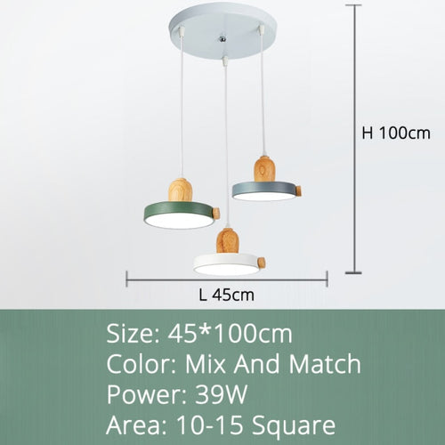 Lustre scandinave circulaire en bois et métal coloré Carmina