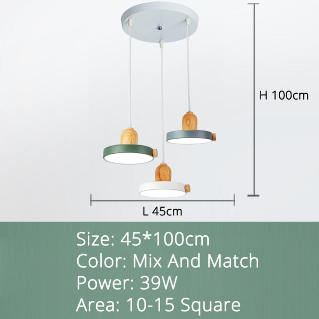 Lustre scandinave circulaire en bois et métal coloré Carmina - vue 6 sur 7