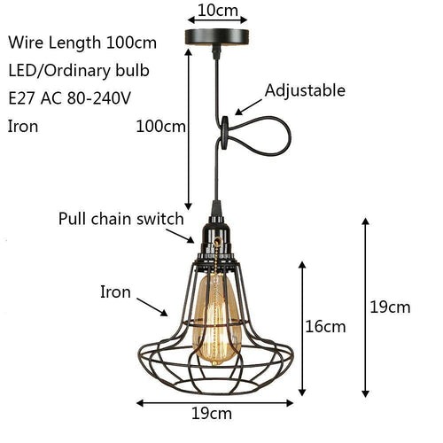 Suspension rétro à LED avec abat-jour cage en métal Edison