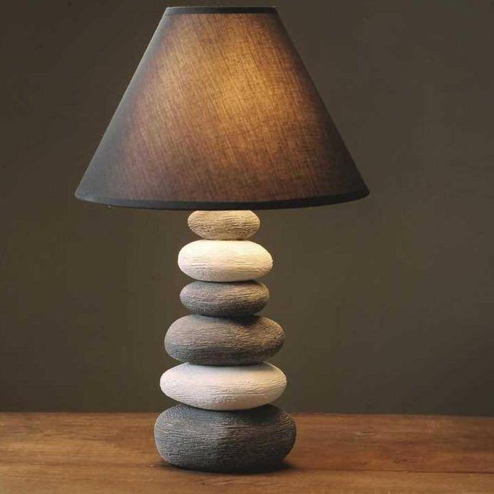 Lampe à poser design LED en galets avec abat-jour gris Nordic