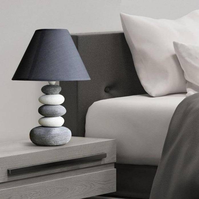 Lampe à poser design LED en galets avec abat-jour gris Nordic