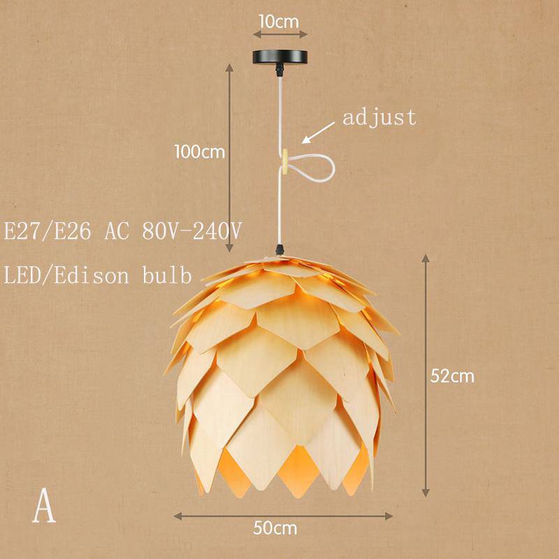 Suspension design à LED en forme de fleur à pétales de bois - vue 6 sur 6