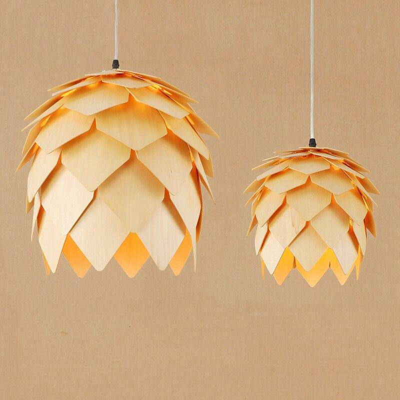 Suspension design à LED en forme de fleur à pétales de bois - vue 2 sur 6