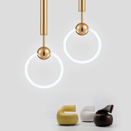 Suspension design ronde à LED et support dorée Jaxlong - vue 3 sur 10