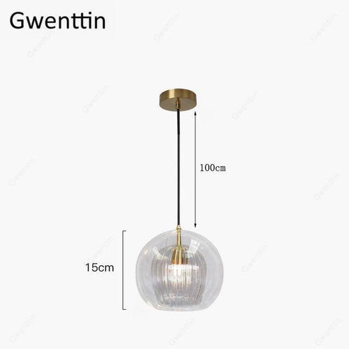 Suspension LED boule en verre avec tige dorée Modern - vue 8 sur 12