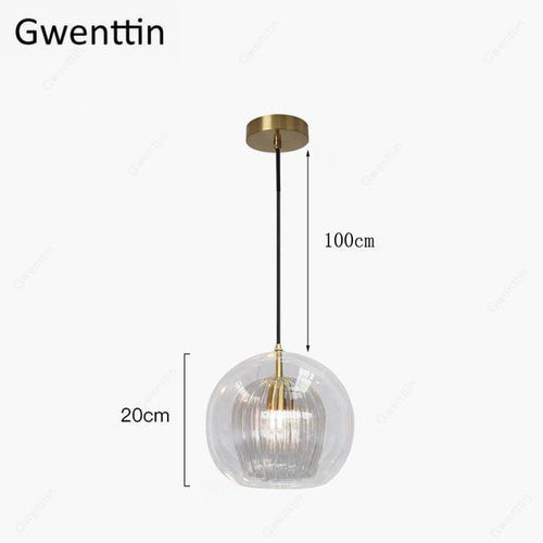 Suspension LED boule en verre avec tige dorée Modern - vue 13 sur 12