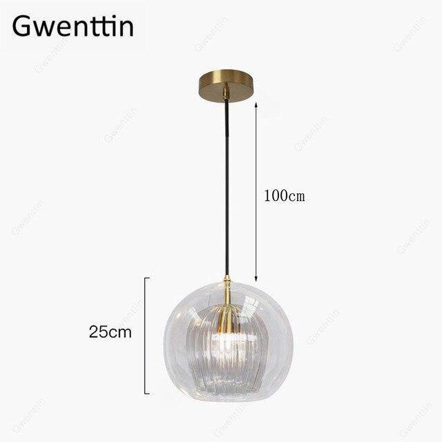 Suspension LED boule en verre avec tige dorée Modern - vue 10 sur 12