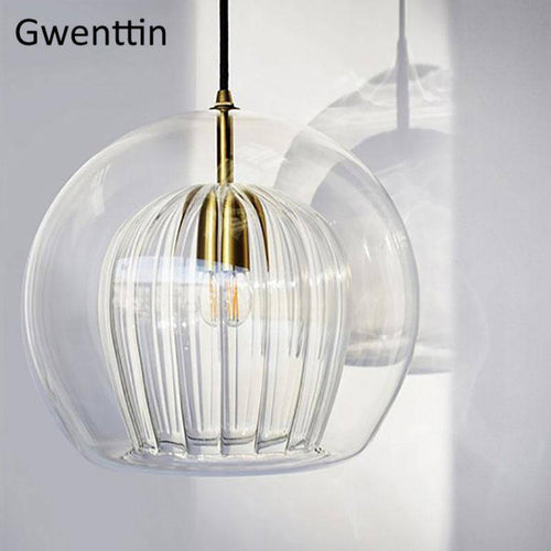 Suspension LED boule en verre avec tige dorée Modern - vue 6 sur 12