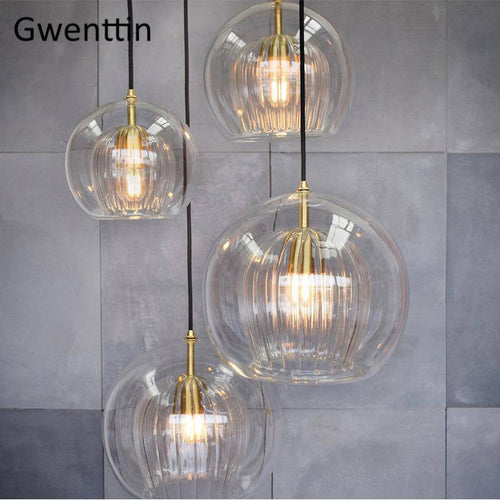Suspension LED boule en verre avec tige dorée Modern - vue 4 sur 12