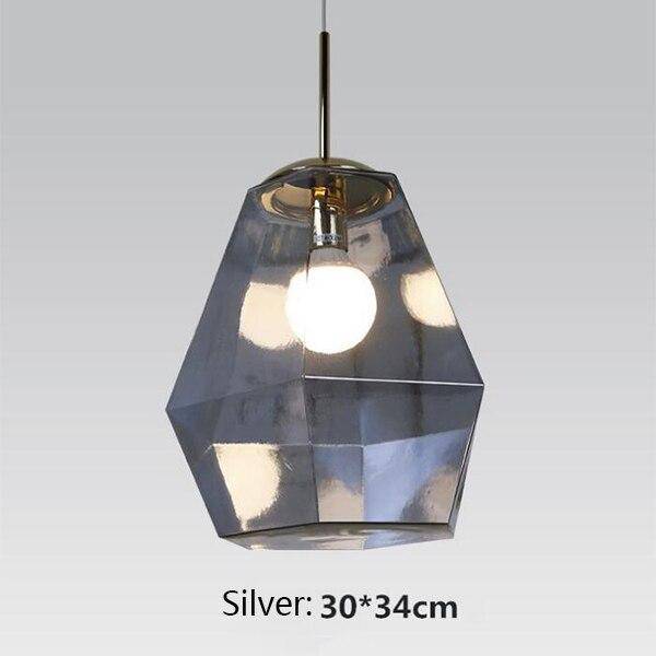 Suspension design à LED forme de diamants en verre coloré
