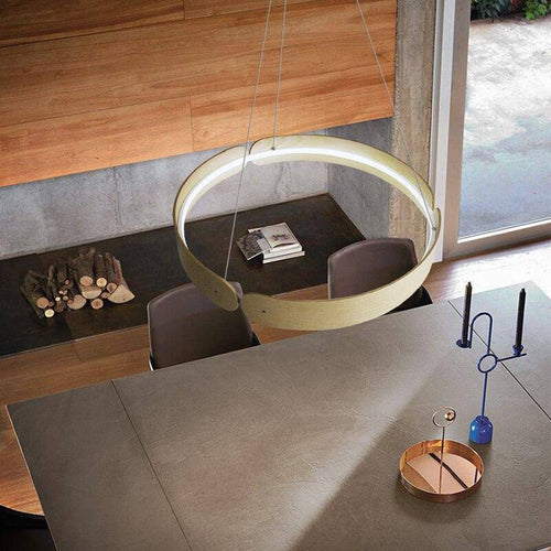 Lustre design LED rond en bois Nordic