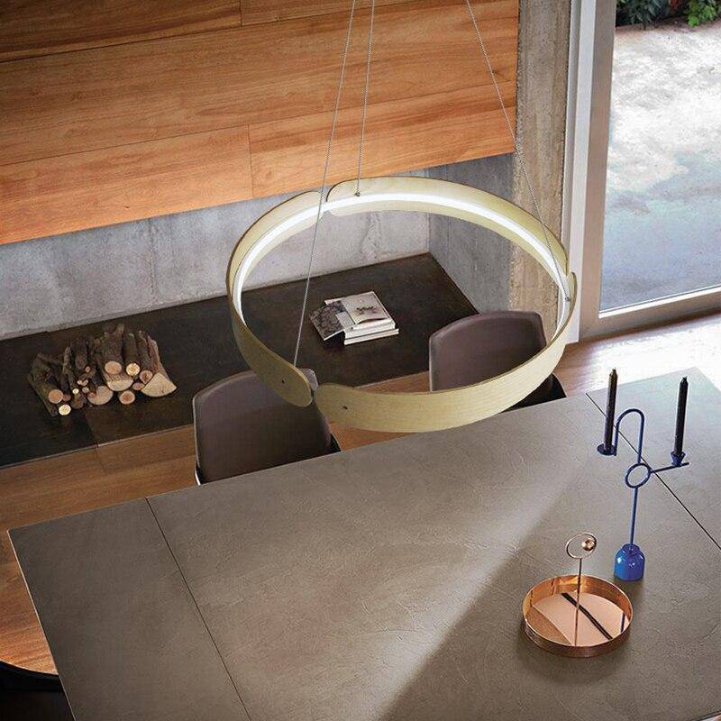 Lustre design LED rond en bois Nordic - vue 4 sur 17