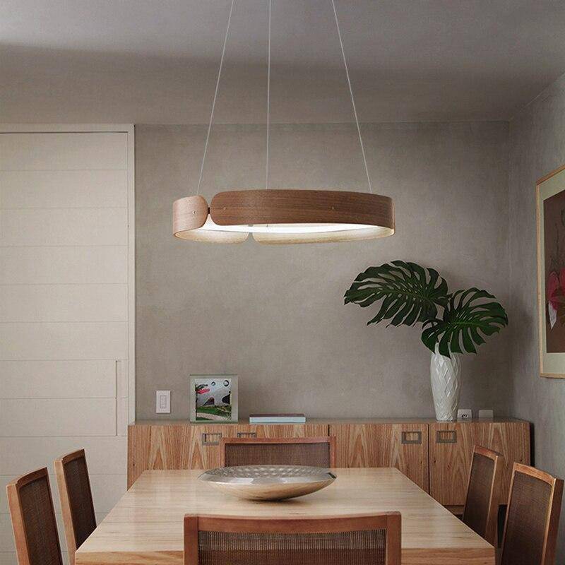 Lustre design LED rond en bois Nordic - vue 7 sur 17