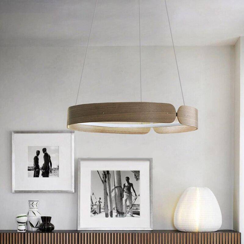 Lustre design LED rond en bois Nordic - vue 8 sur 17