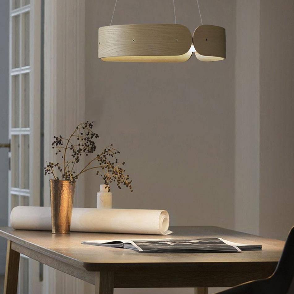 Lustre design LED rond en bois Nordic - vue 12 sur 17