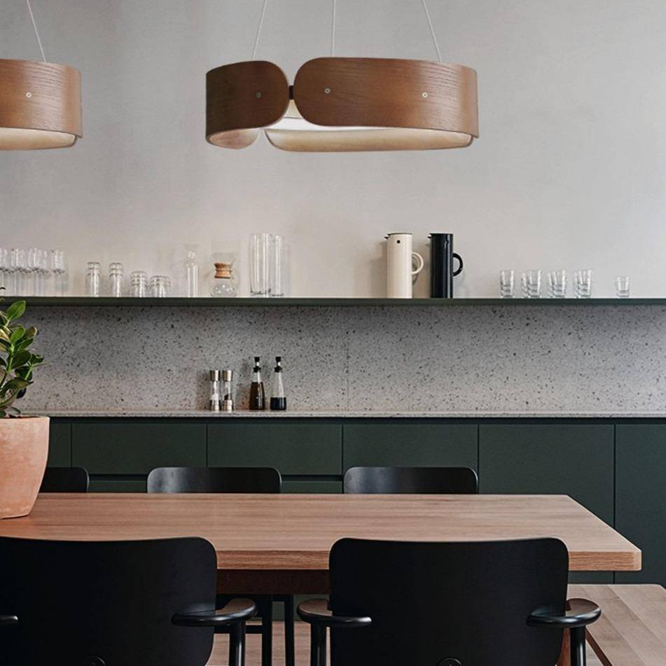 Lustre design LED rond en bois Nordic - vue 3 sur 17