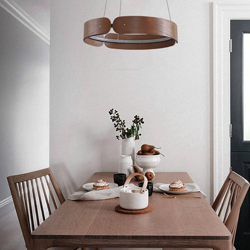 Lustre design LED rond en bois Nordic
