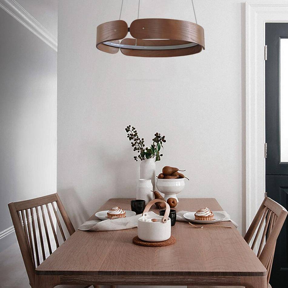 Lustre design LED rond en bois Nordic - vue 5 sur 17