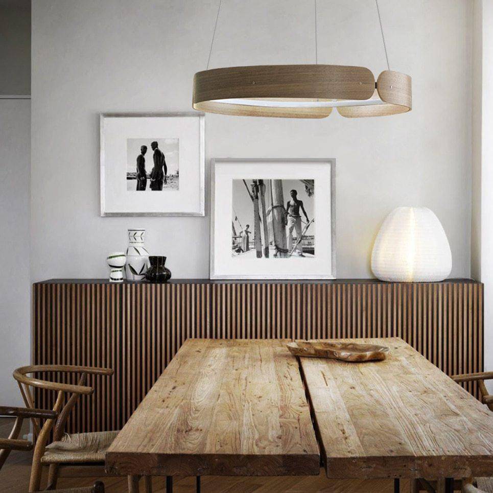 Lustre design LED rond en bois Nordic - vue 9 sur 17