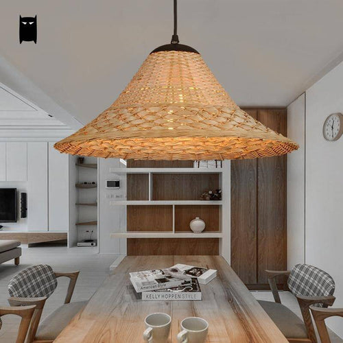 Suspension rustique LED avec abat-jour en rotin - vue 2 sur 5